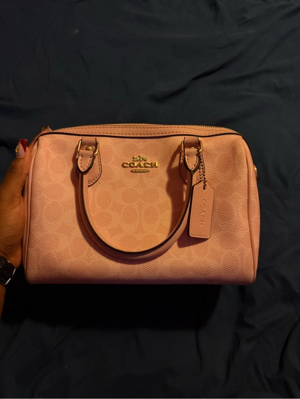Coach Pink Leather Signature Satchel with Gold Hardware